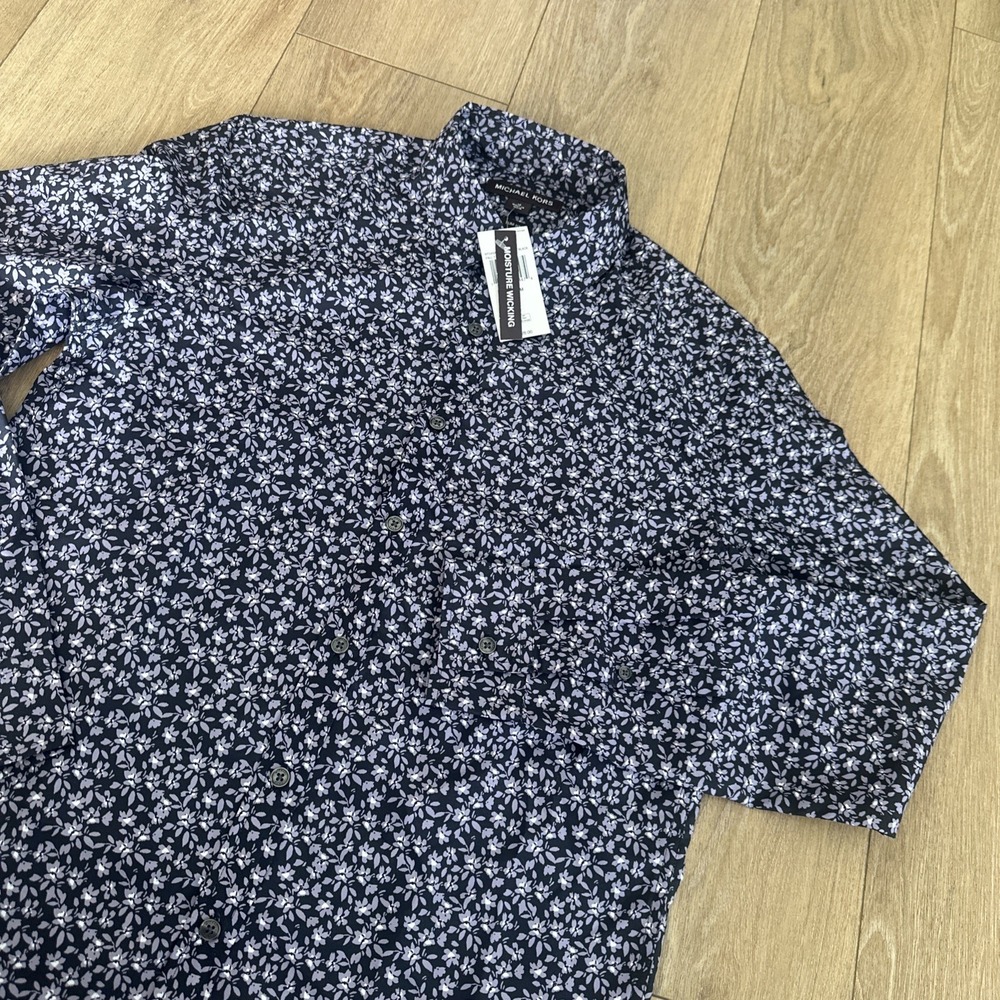 $128 Michael Kors Men's Button Down Floral Shirt Slim Fit Medium Moisture Wick